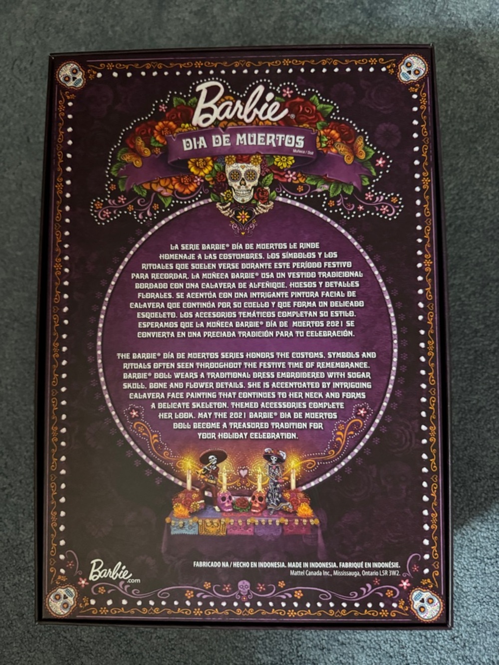 Dia De Muertos Day of the Dead 2021 Themed Barbie with Floral Black & Pink Dress - Picture 5 of 5